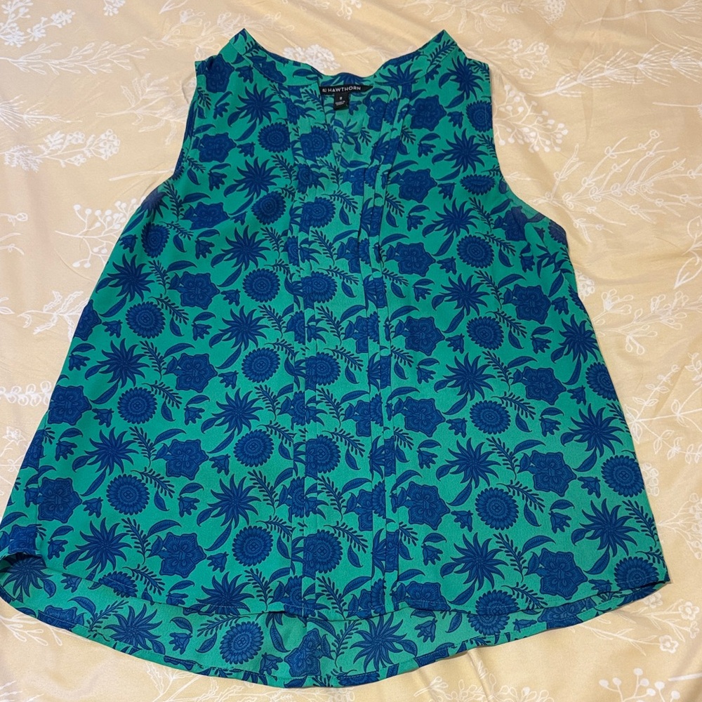 New York & Company Blue and Green Floral Blouse